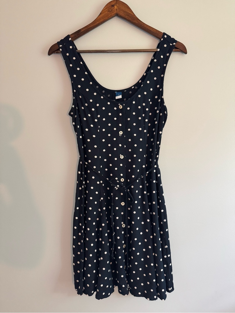 Old Navy Polka Dot Button-Front Navy Mini Dress with Tie Waist